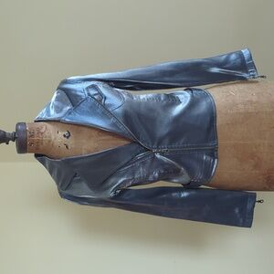 Baxis & Baxis XS Metallic Silky Zippered Cropped Jacket